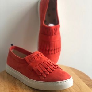 Boden Rayna Fringed Slip On - Red Pop Suede